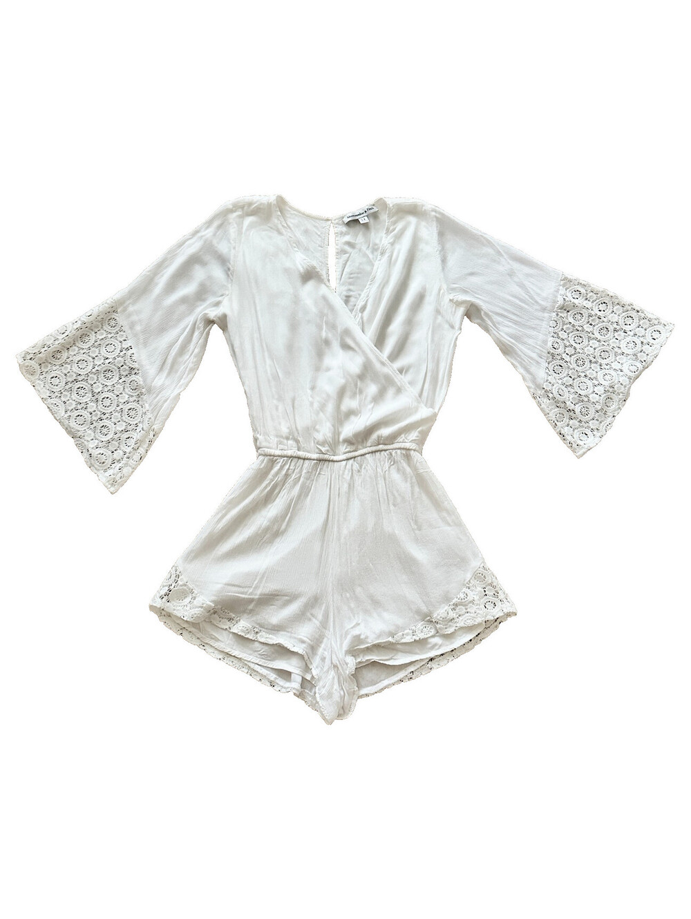 Abercrombie & Fitch White Lace Flared Sleeve V-Neck Romper Shorts One-Piece S T